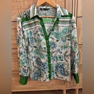 Zara Green and Blue Paisley Blouse